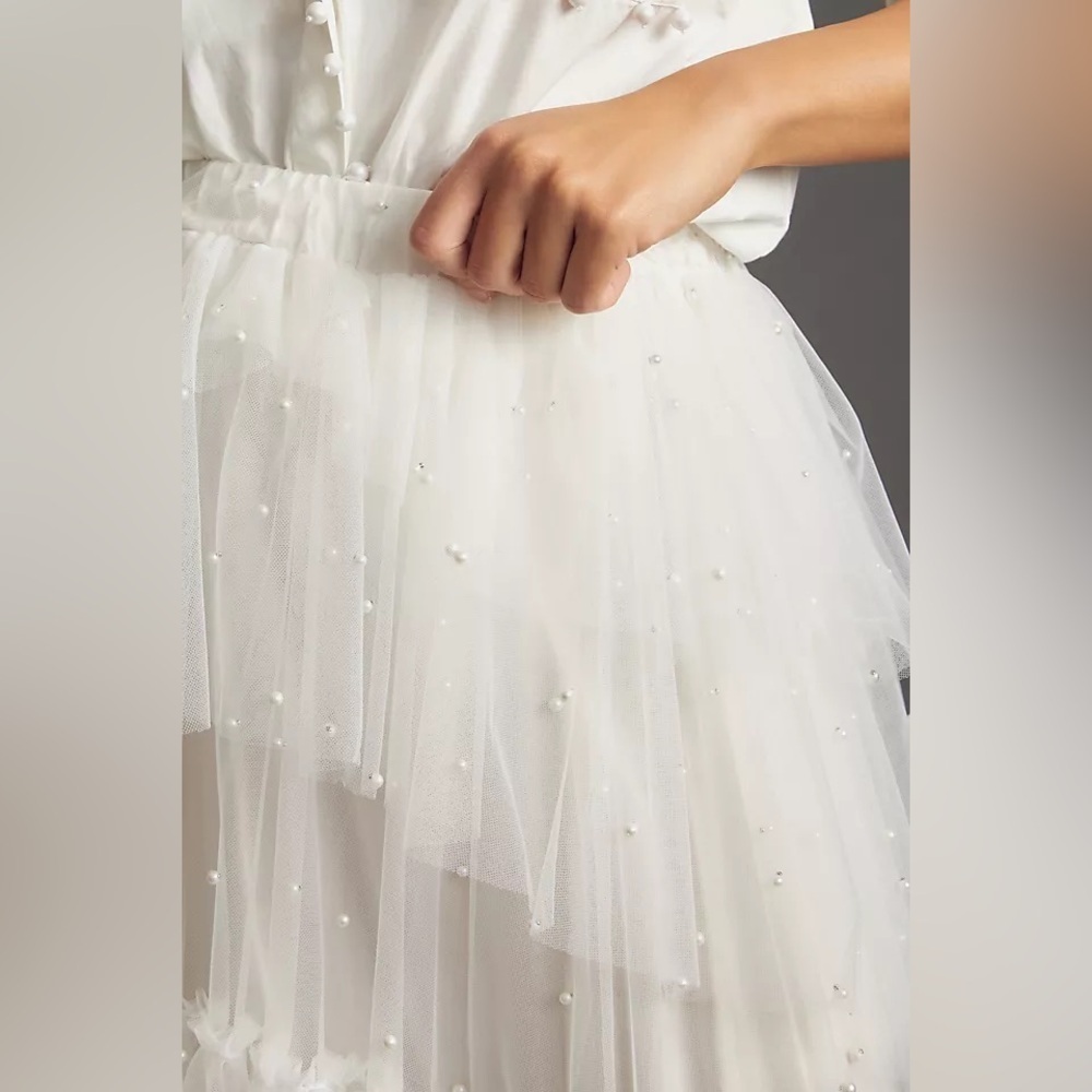 RARE Maeve Tulle & Pearl Embellished Skirt Sheer Ivory NWT XS - Picture 5 of 14
